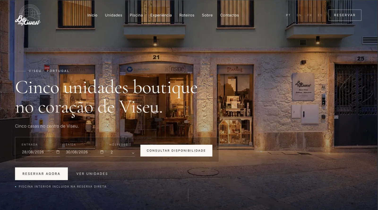 O site da Bemyguest no computador, com as cinco casas de alojamento em Viseu.