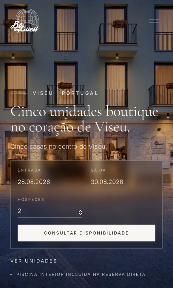 O site da Bemyguest no telemóvel.